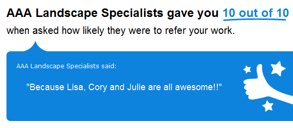 10 out of 10 "Because Lisa, Cory and Julie are all awesome!!"